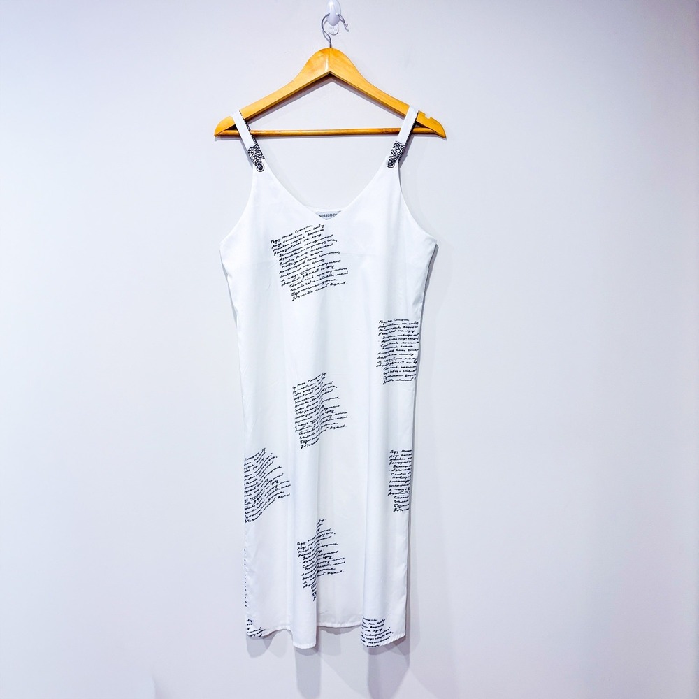MISSLOOK White Text Print Midi Dress Cotton Blend Large